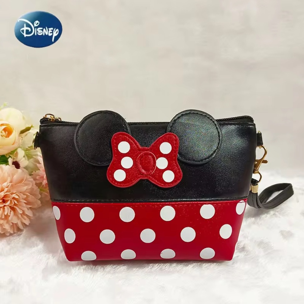 Minnie Mouse Polka Dot Bow Makeup Cosmetic Travel Bag Case Wristlet Purse New